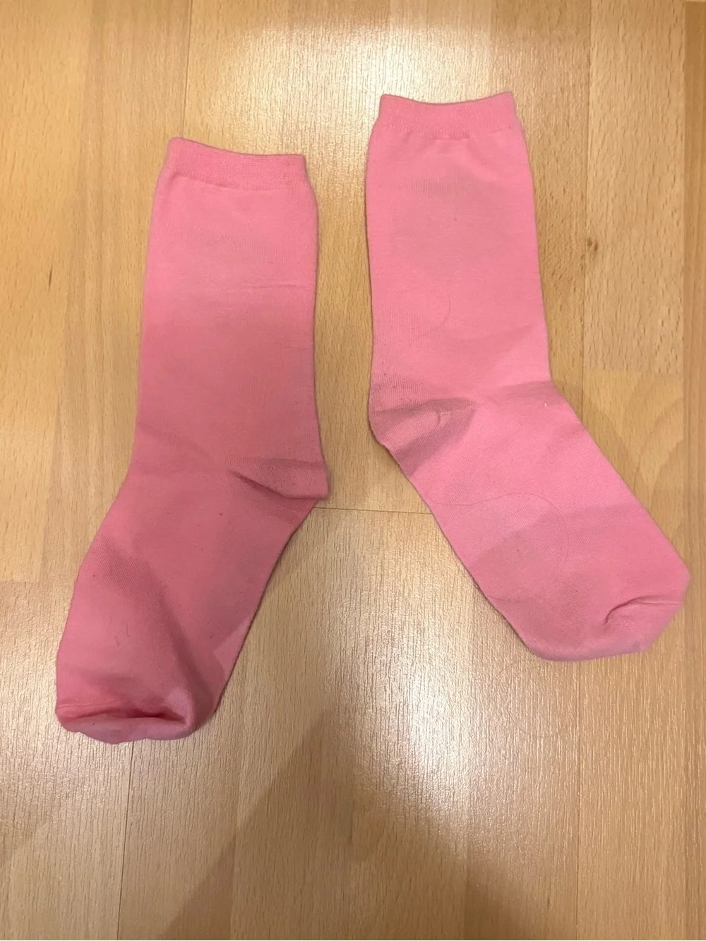 Talbots Pink Crew Socks with Green Christmas Tree Embroidery